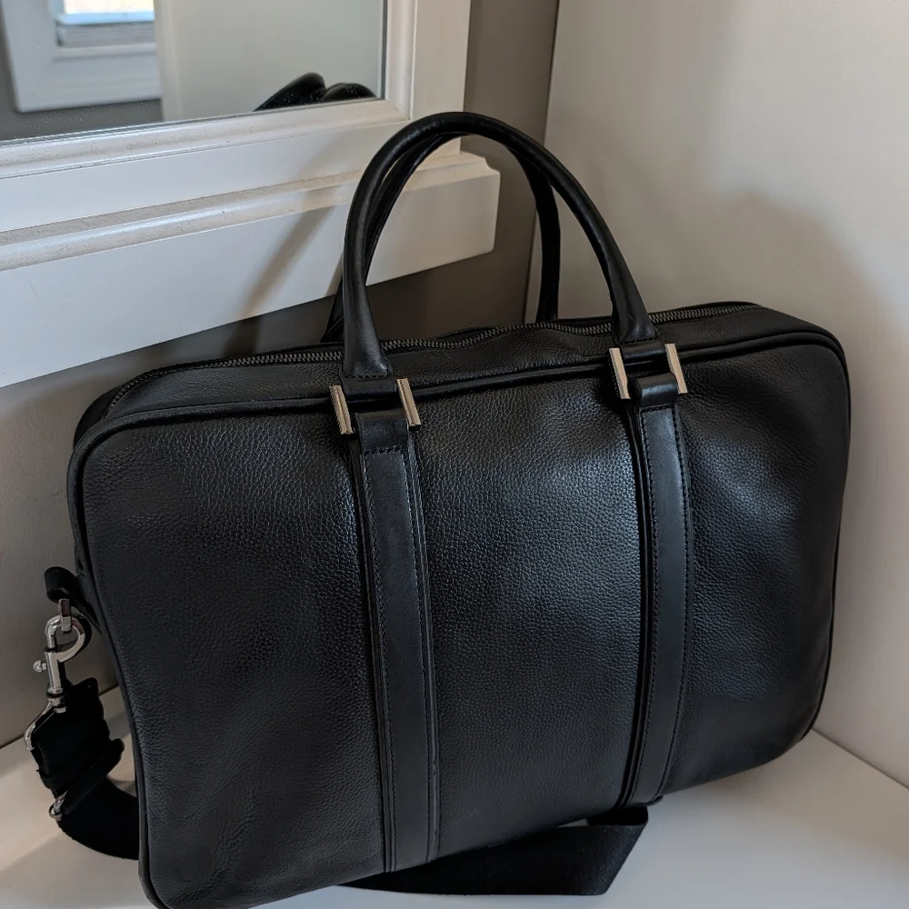 🖤EUC Hook & Albert Luxury Genuine Pebble Leather Adjustable Crossbody Briefcase